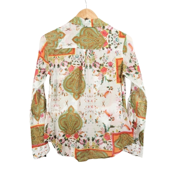Raga Britta Paisley Button Down Roll Tab Button Down Longsleeve Shirt Size Small - Picture 2 of 7